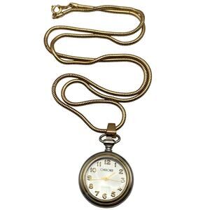 VTG Cherokee Womens Open Face Pendant Pocket Watch 30mm w/ Rope Necklace